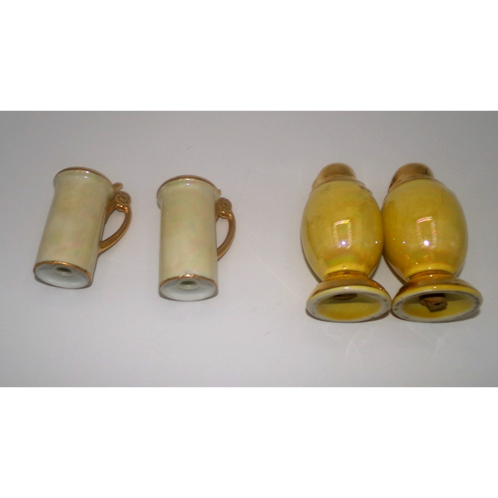 Vintage Lusterware Yellow White Pearlescent Gold Trim Salt & Pepper Shaker Sets - Picture 9 of 13